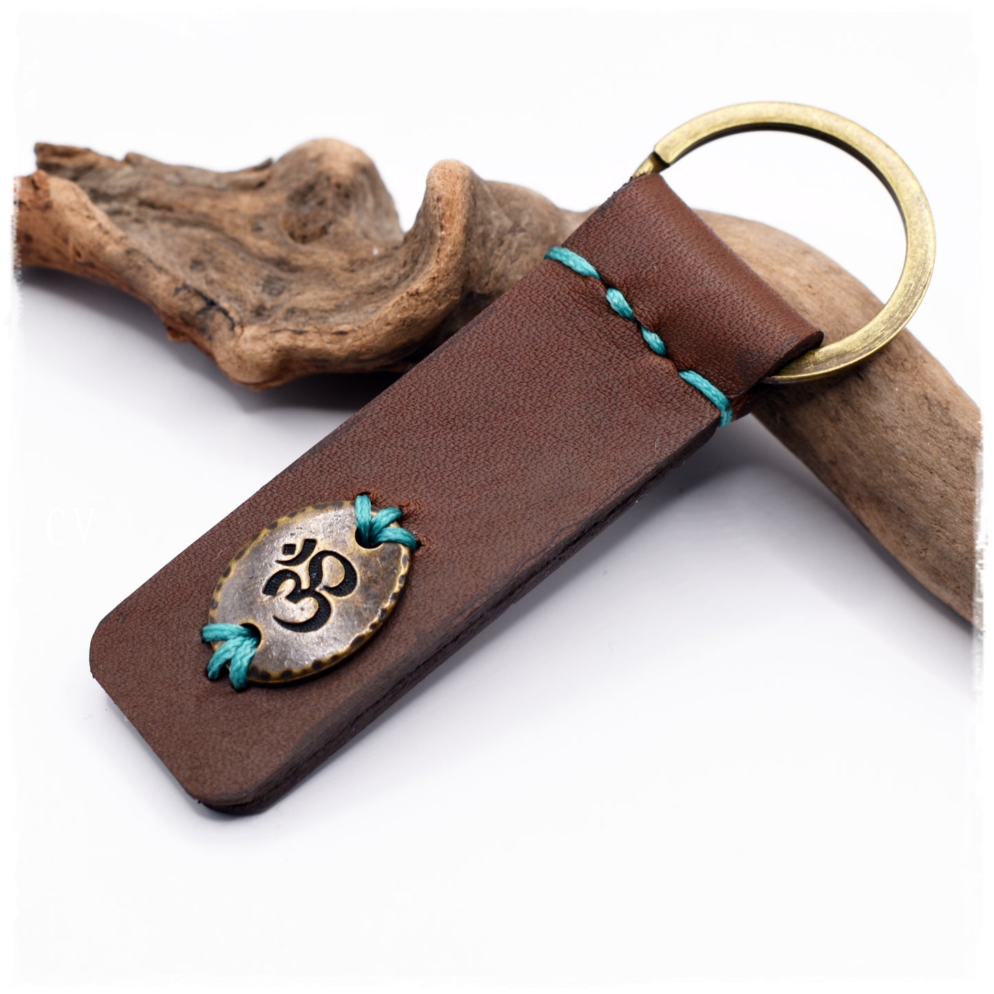 Om Leather Keychain