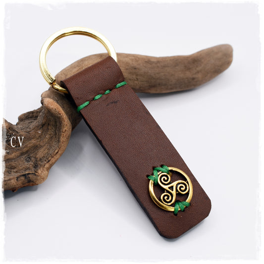 Triple Spiral Leather Keychain