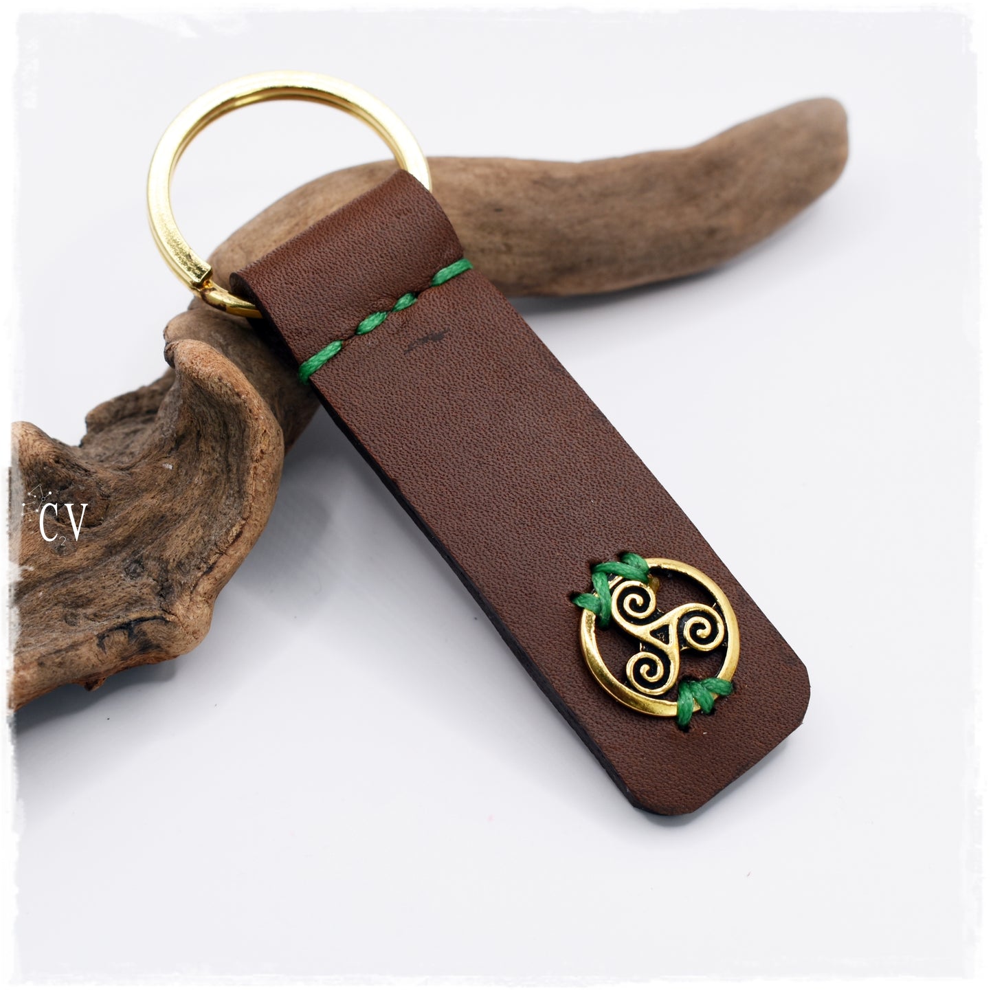 Triple Spiral Leather Keychain