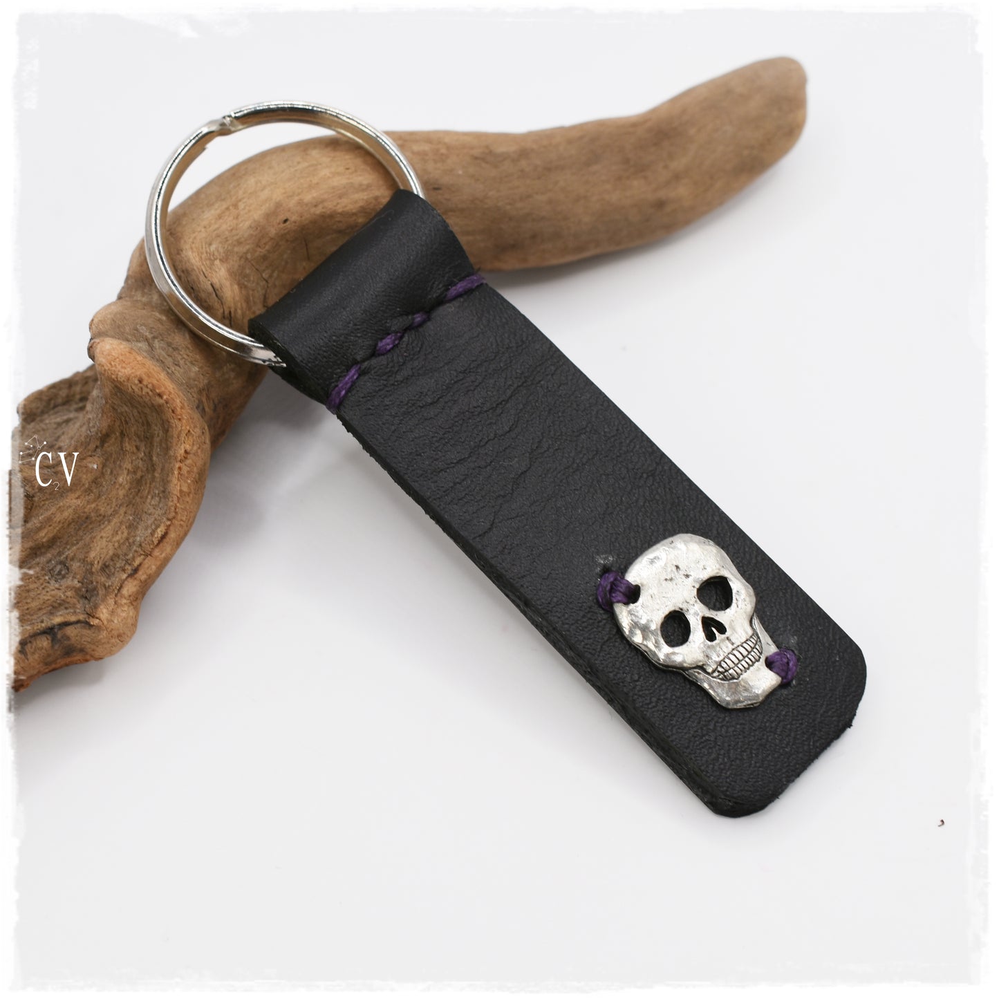 Sugar Skull Leather Keychain