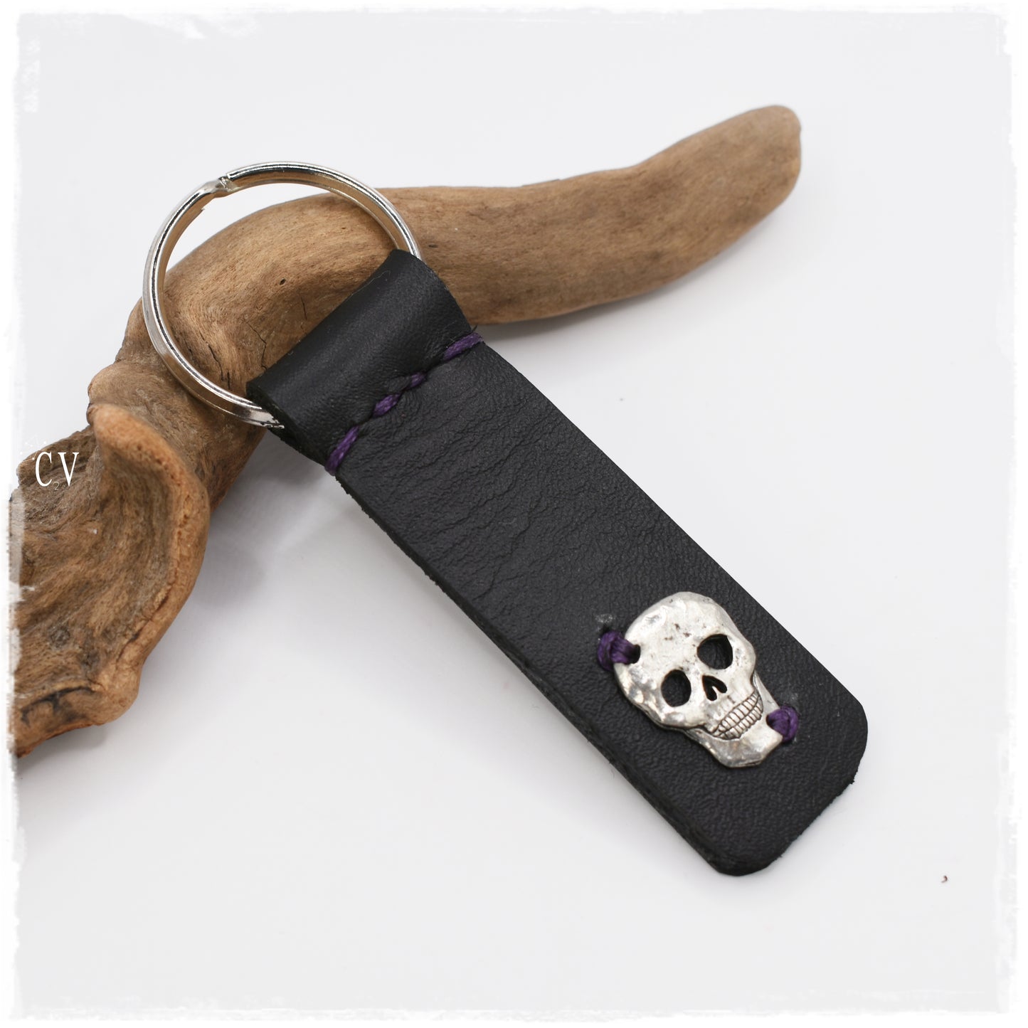 Sugar Skull Leather Keychain