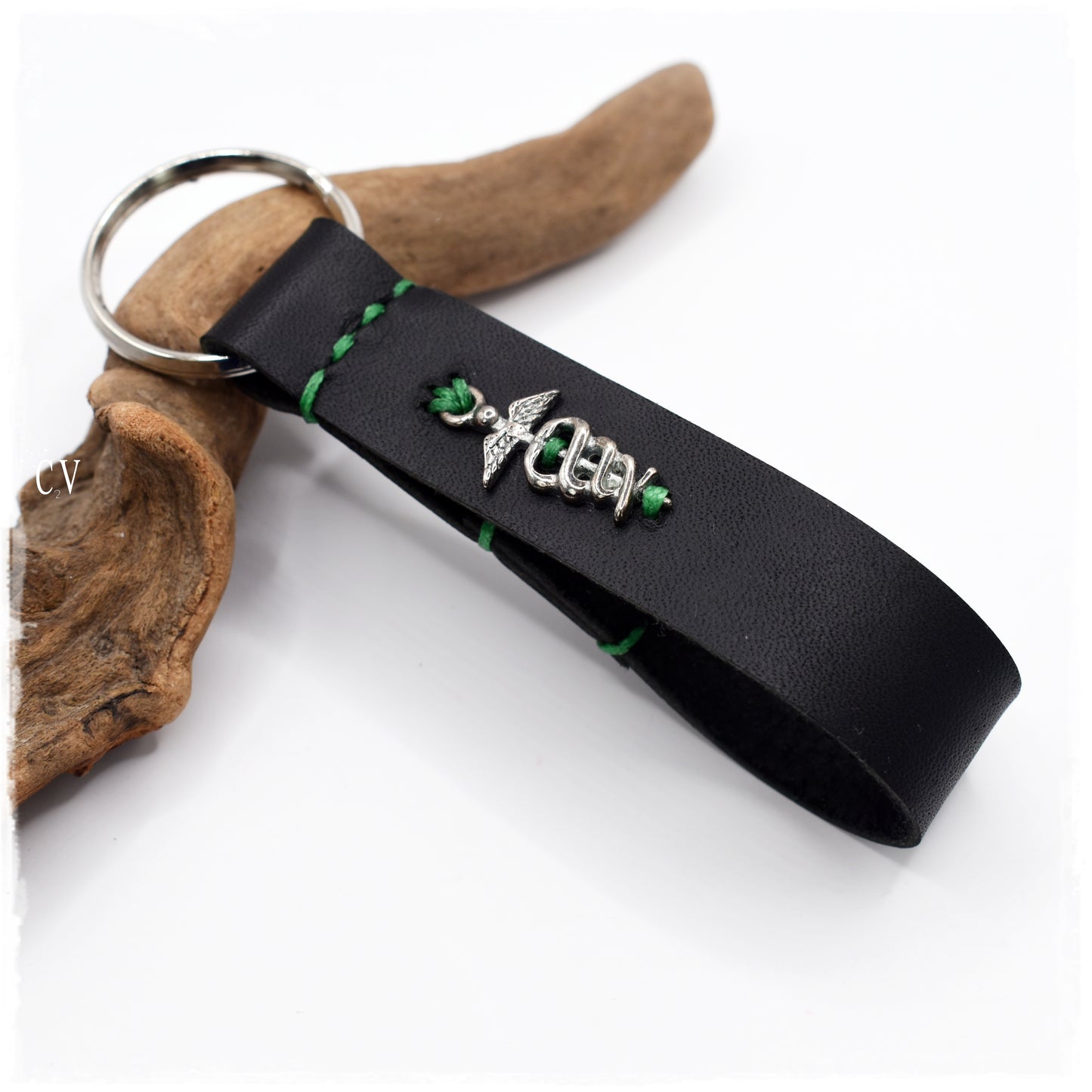 Caduceus Leather Keyfob