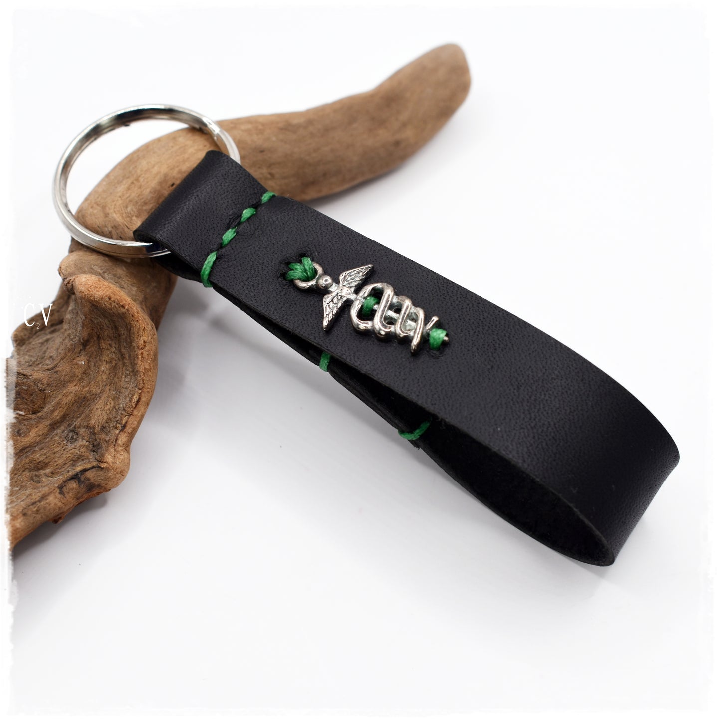 Caduceus Leather Keyfob