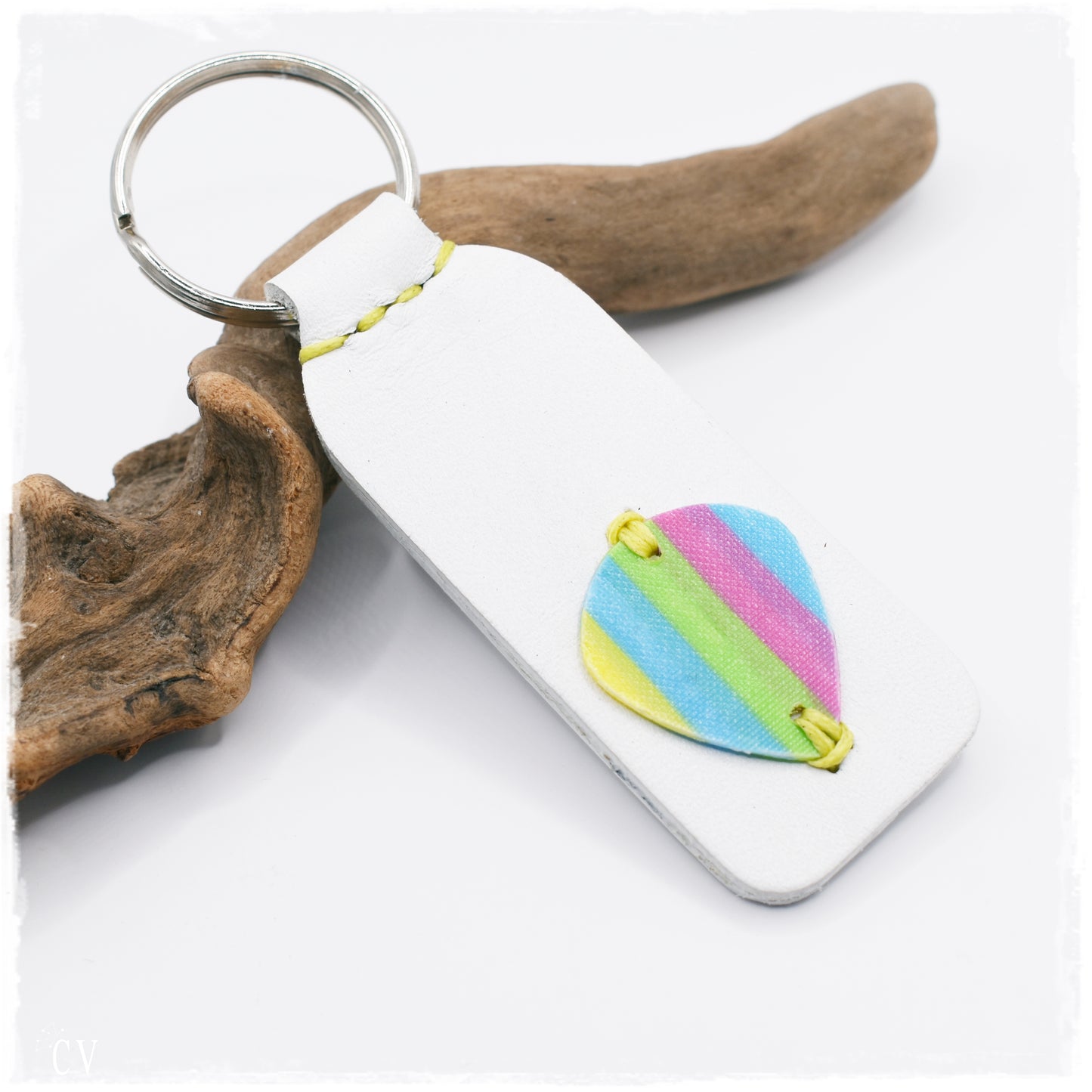 Stripped Guitar Pick Leather Keychain