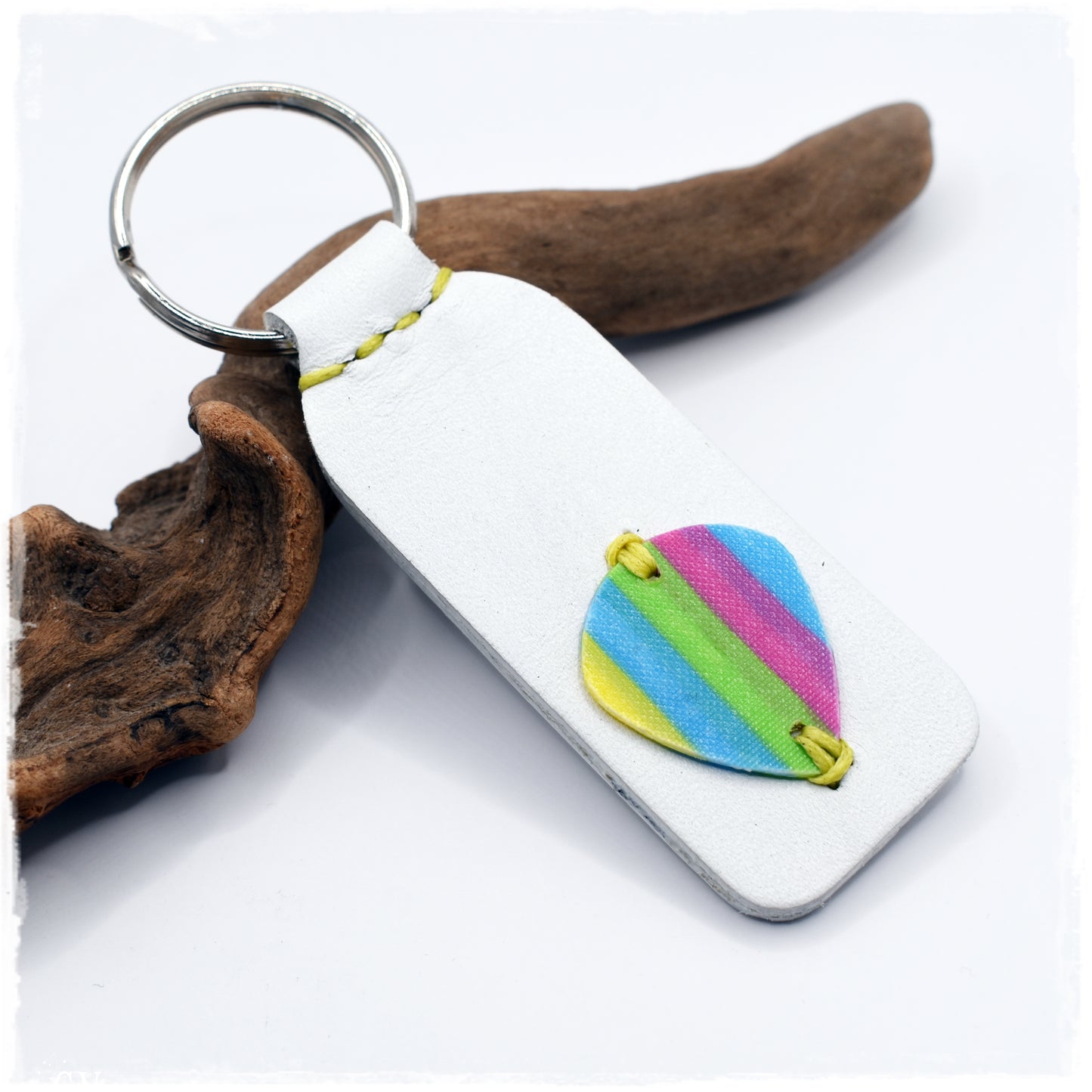 Stripped Guitar Pick Leather Keychain