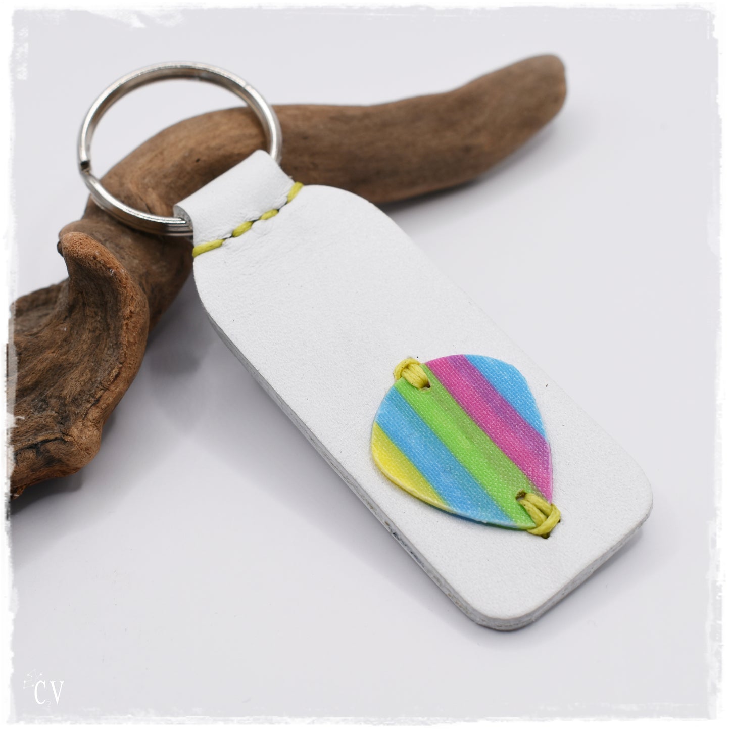 Stripped Guitar Pick Leather Keychain