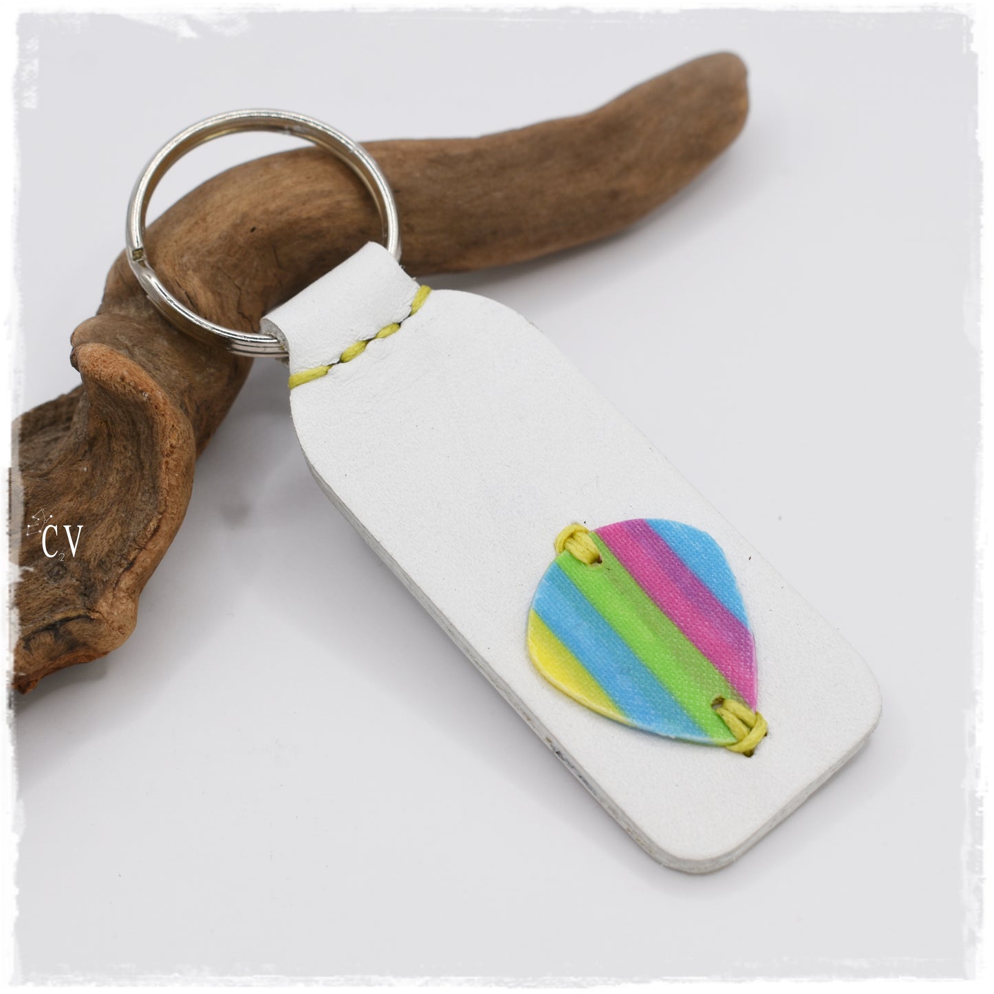 Stripped Guitar Pick Leather Keychain