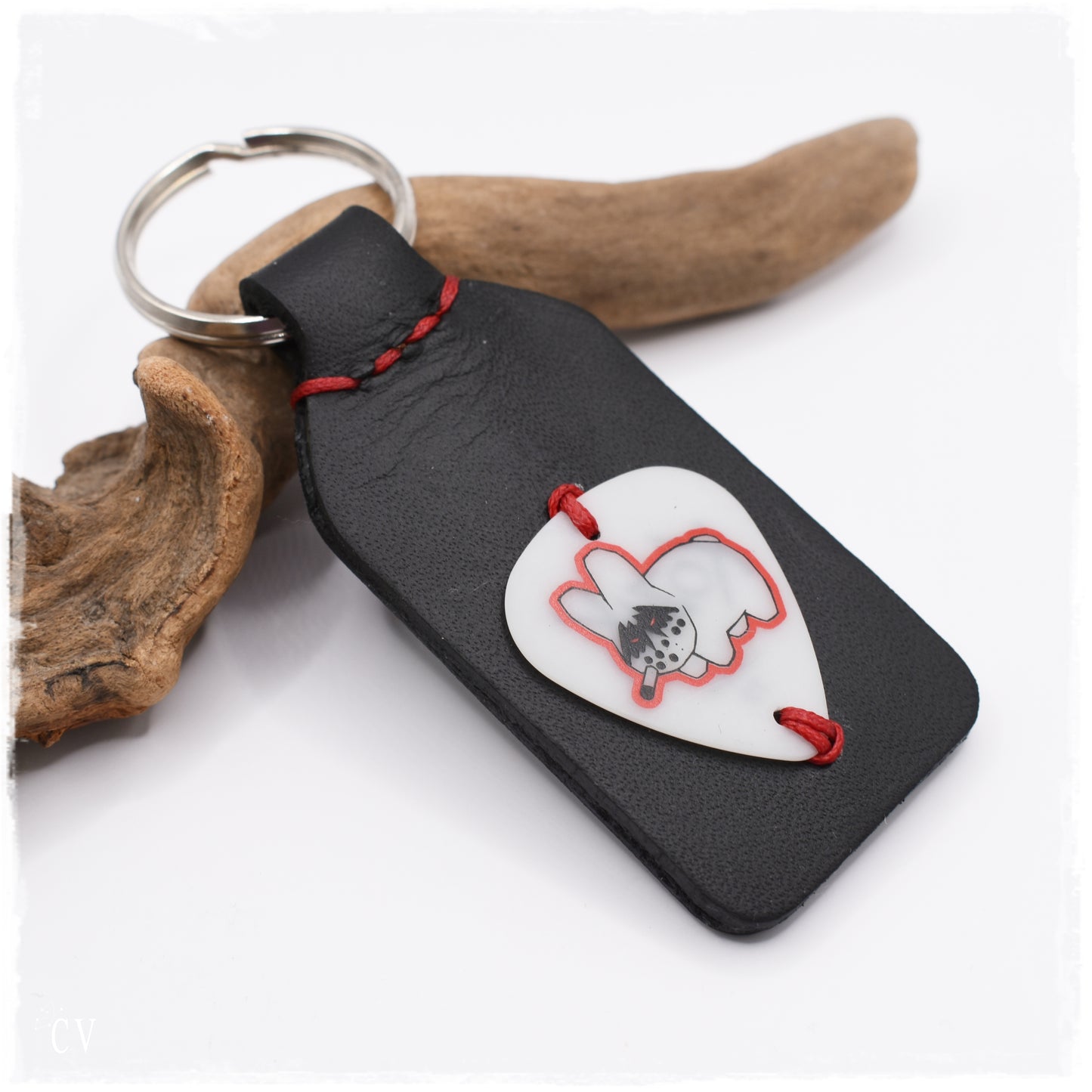 LIMITED EDITION: Guitar Pick Leather Keychain - "Smoking Bunny"