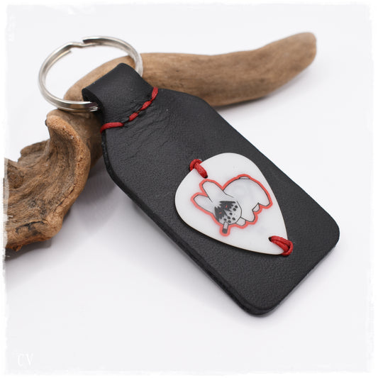 LIMITED EDITION: Guitar Pick Leather Keychain - "Smoking Bunny"