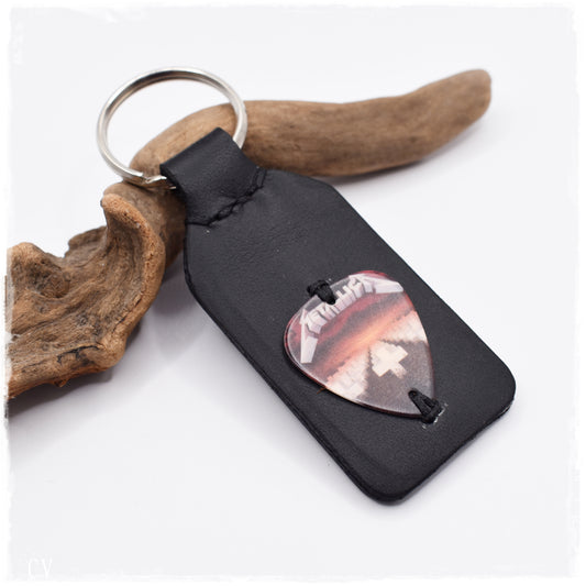 LIMITED EDITION: Personalized Guitar Pick Leather Keychain - "Master of Puppets"