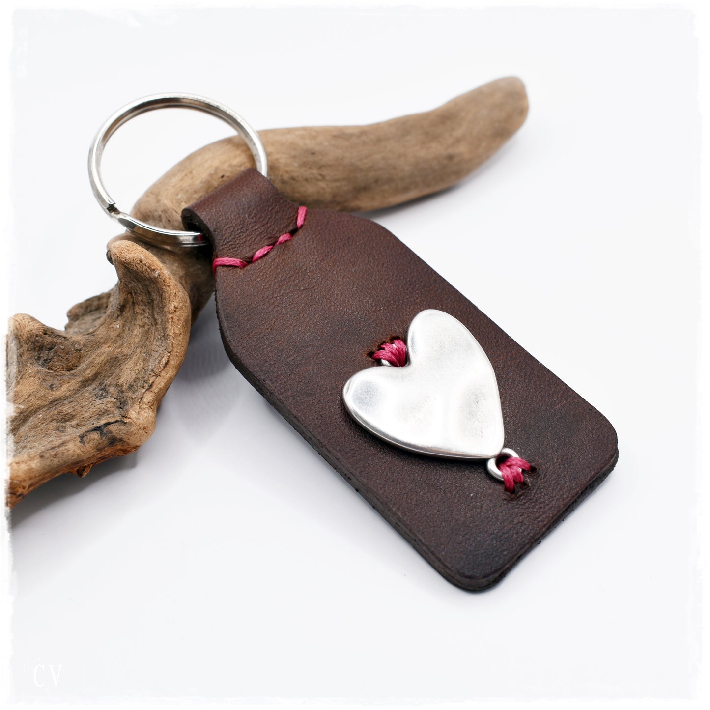 Personalized Large Heart Leather Keychain