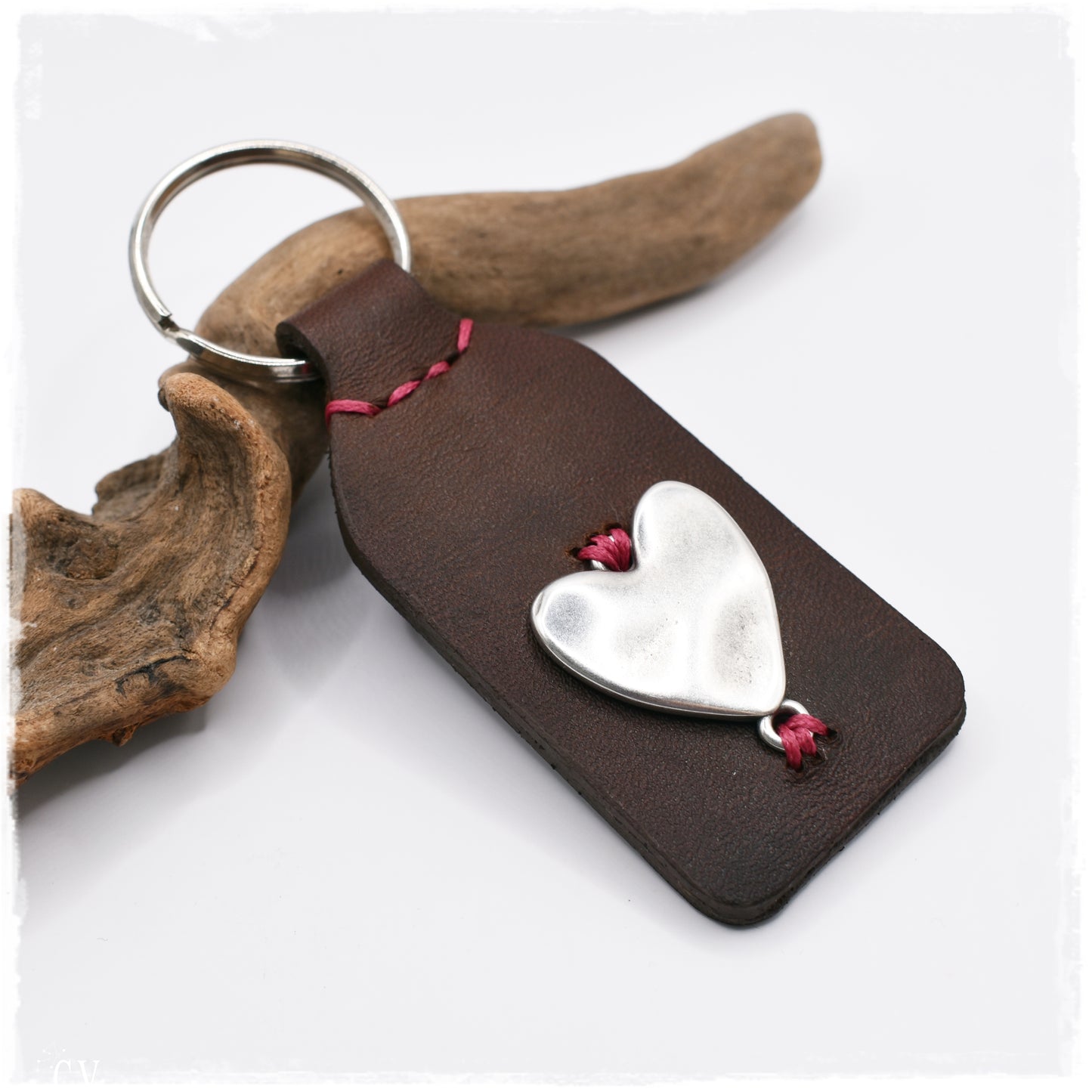 Personalized Large Heart Leather Keychain