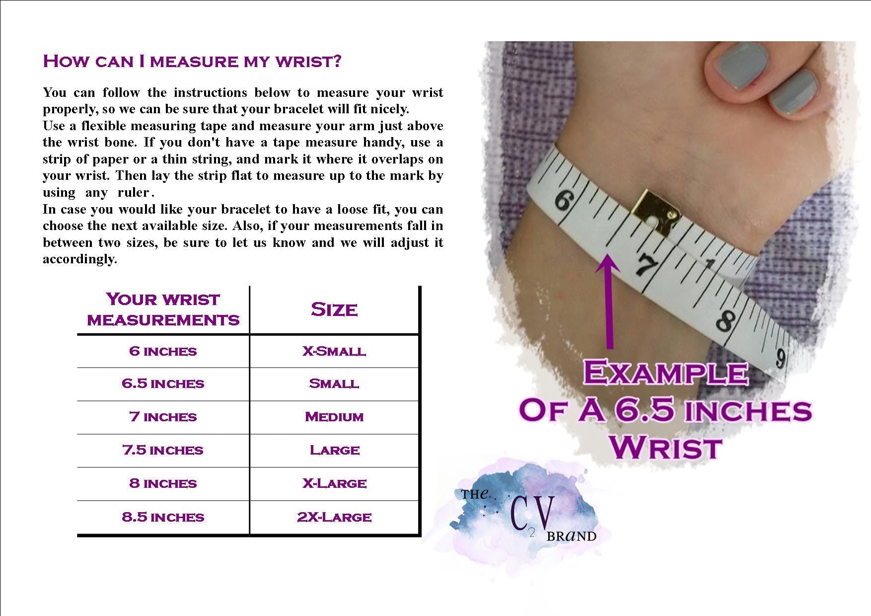 The C2V Brand - Sizing Chart