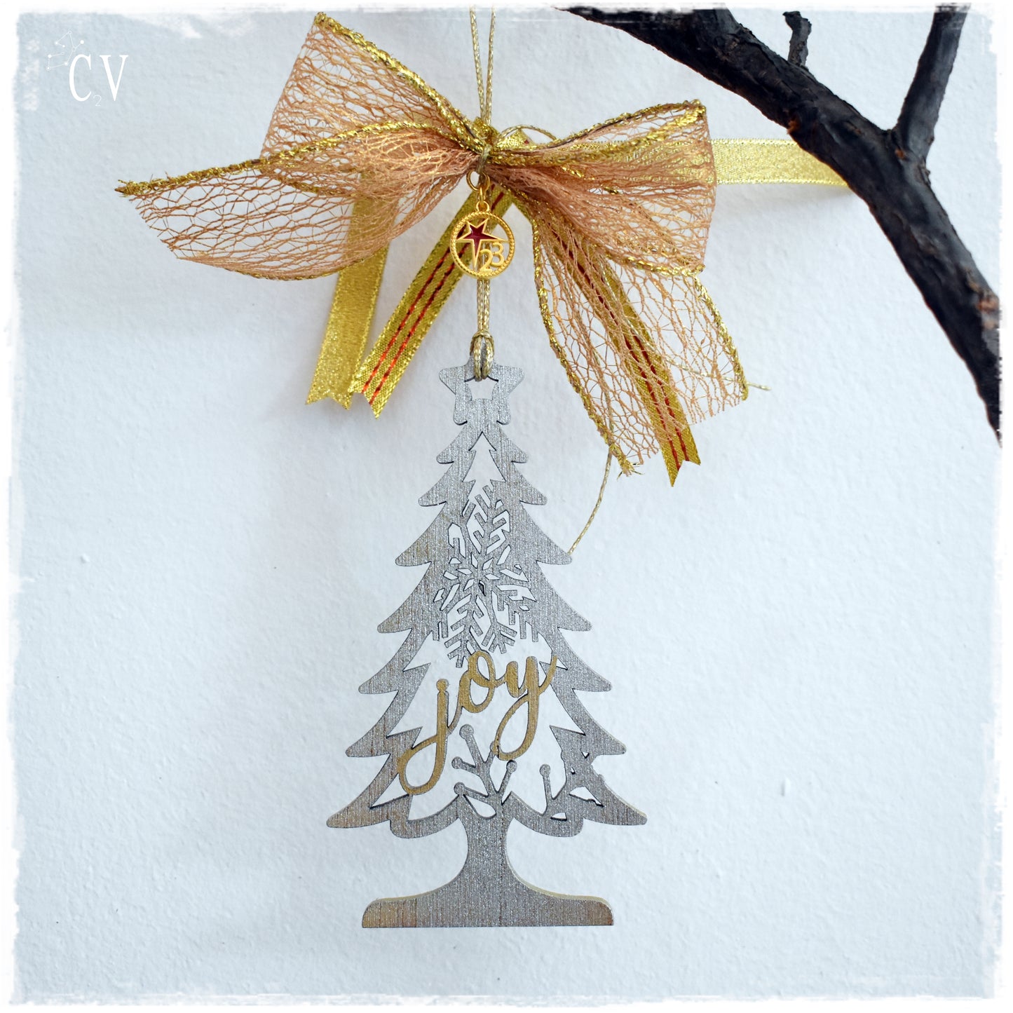 Gold Wooden Christmas Tree Ornament - 2023