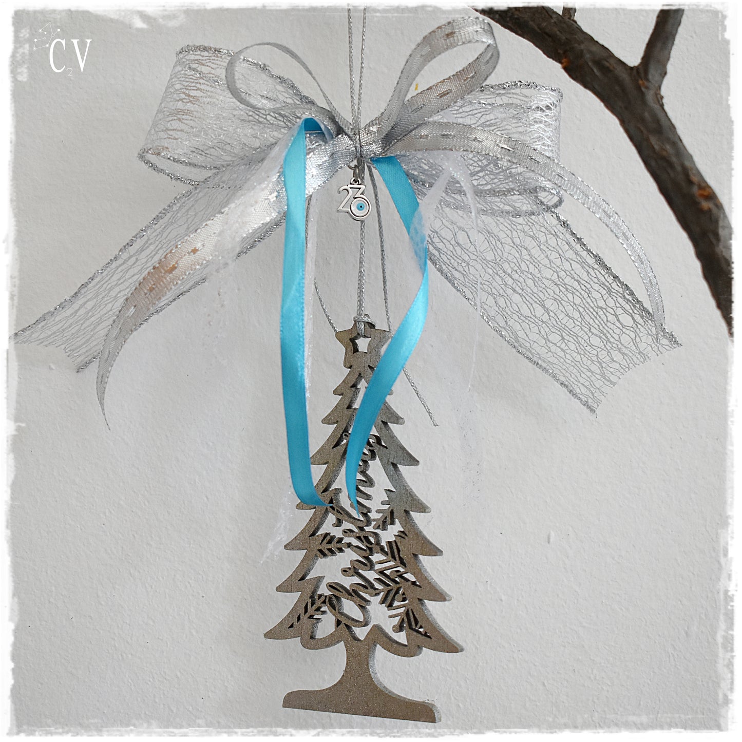 Silver Wooden Christmas Tree Onrament - 2023