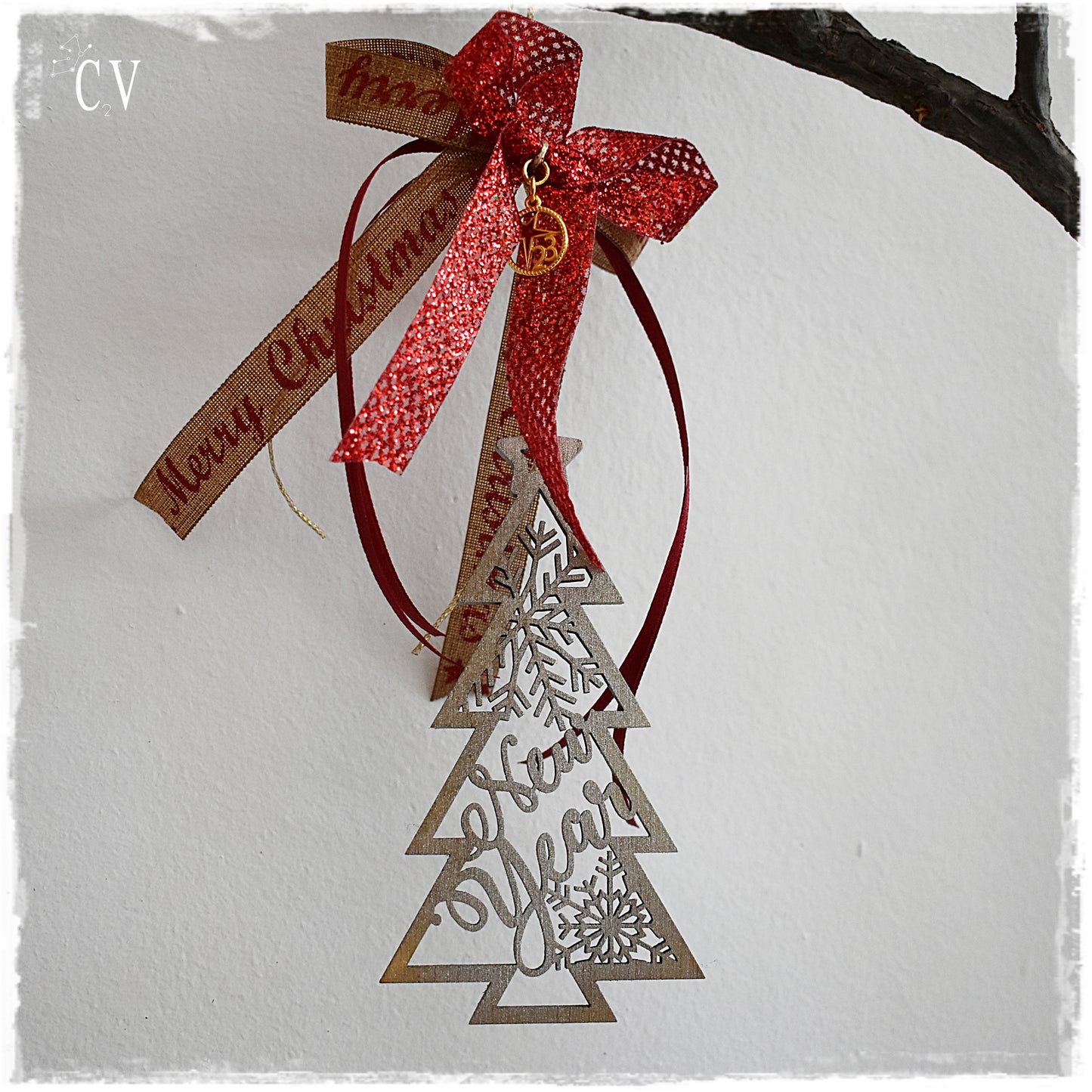 2023 Red Merry Christmas Wooden Ornament 