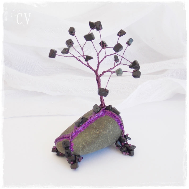 Gothic Black Agate Wire Tree Sculpture