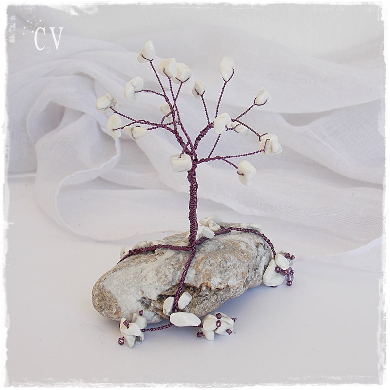 Howlite White Wire Tree Sculpture