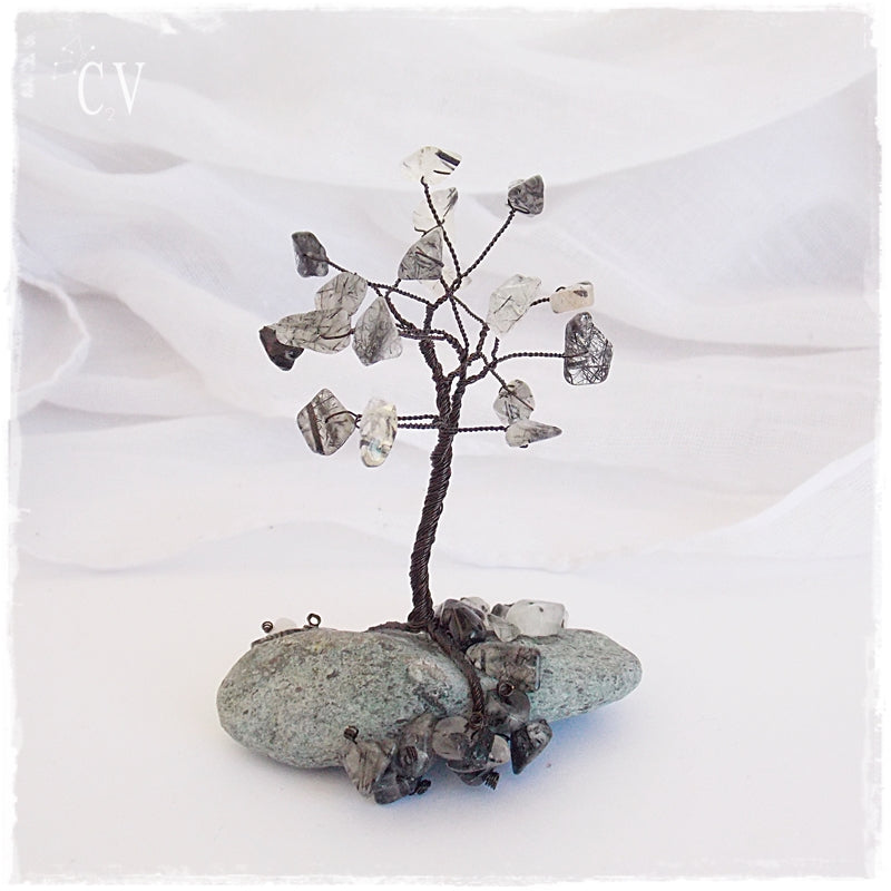 Handmade Rutilated Quartz Wire Tree Sculpture