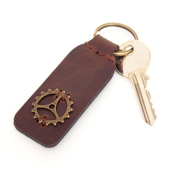 Steampunk Leather Keychain ~