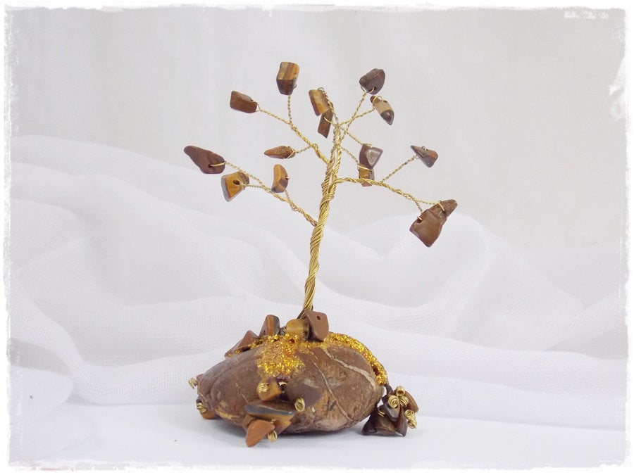 Tiger's Eye Wire Tree Sculpture